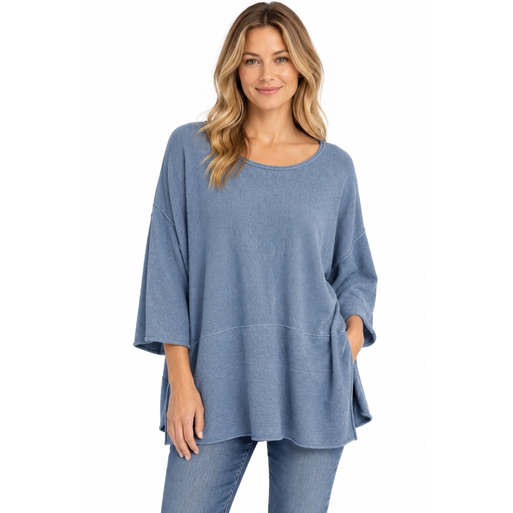 J. Jill Pure Jill Kimono Sweater Blue Cotton Cashmere Scoop Neck Pockets Small
